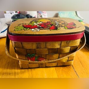 Vtg CARO NAN Basket Weave strawberry South Wood Hand Painted